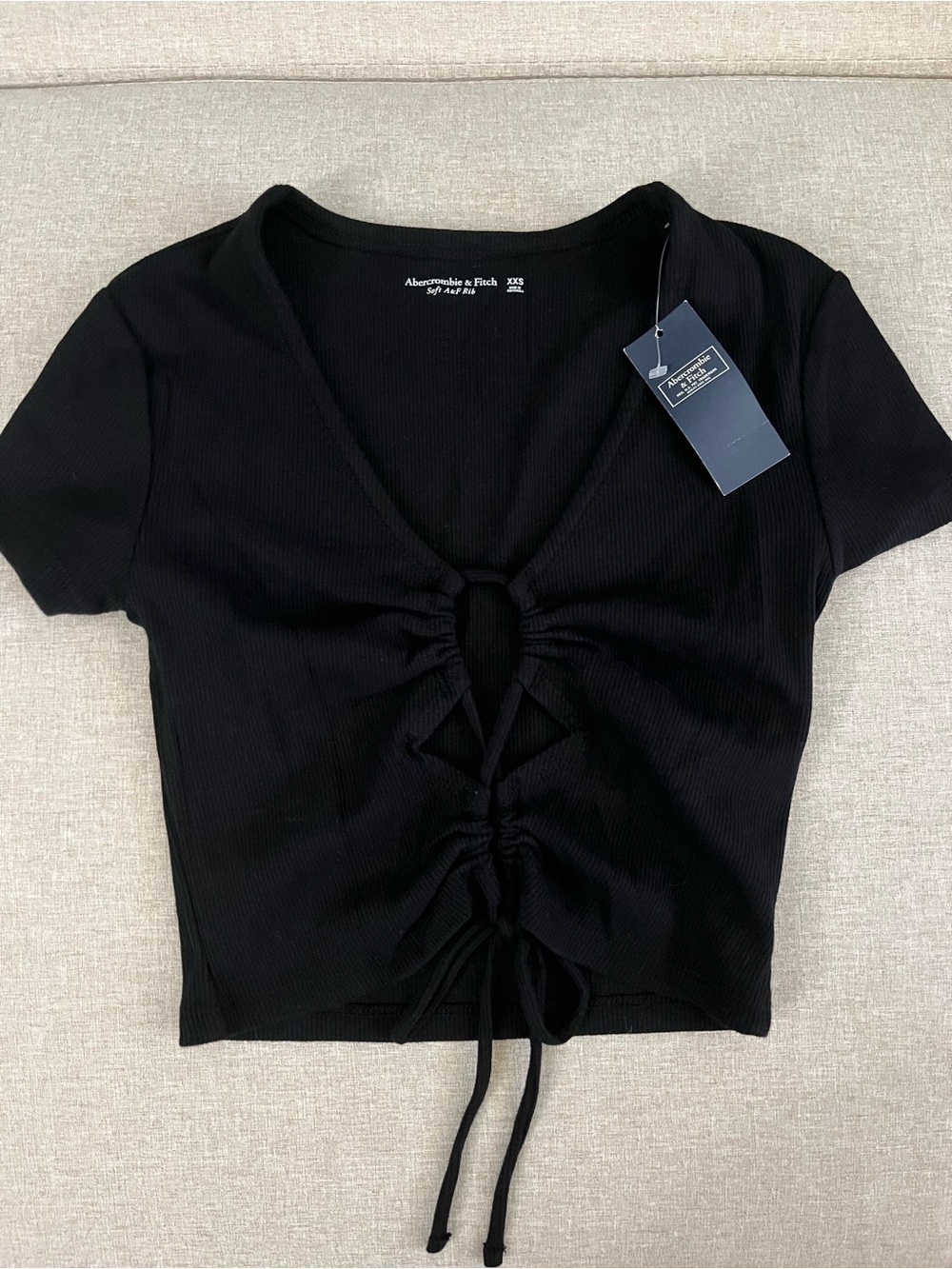 NWT Abercrombie & Fitch black ribbed lace-up crop top